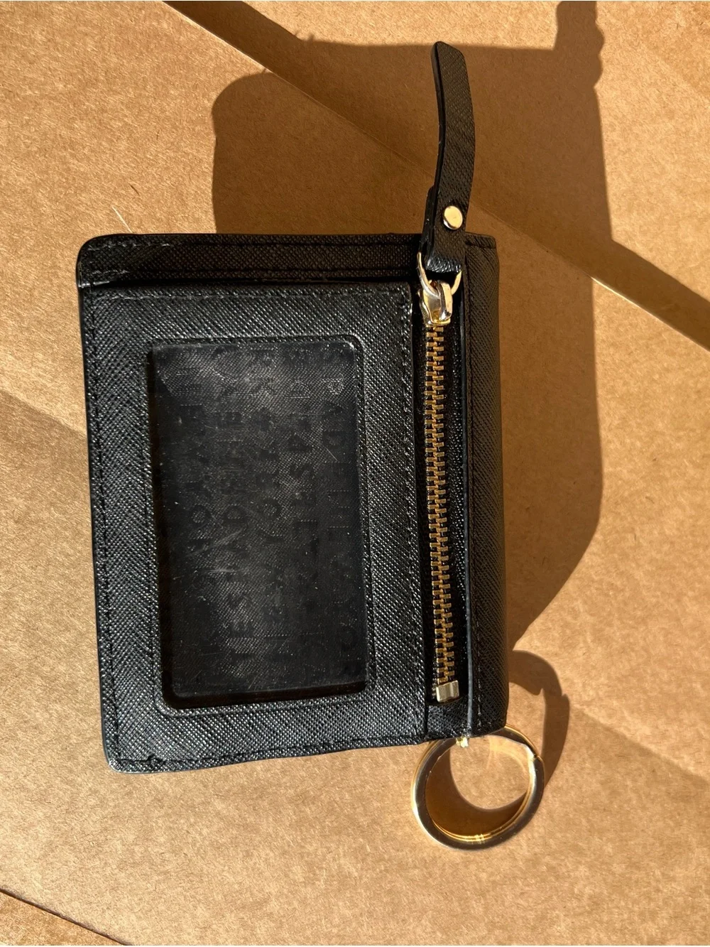 kate spade Black Leather Key Card Wallet with Gold Hardware